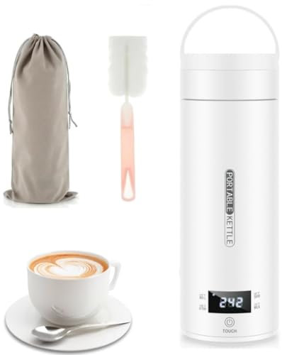 Portable Electric Kettle,450ML Electric Travel Kettle With 4 Smart Tempe Preset, Mini Tea Kettle Leakproof Coffee Cup with Clean Brush and Auto Shut-Off (L)