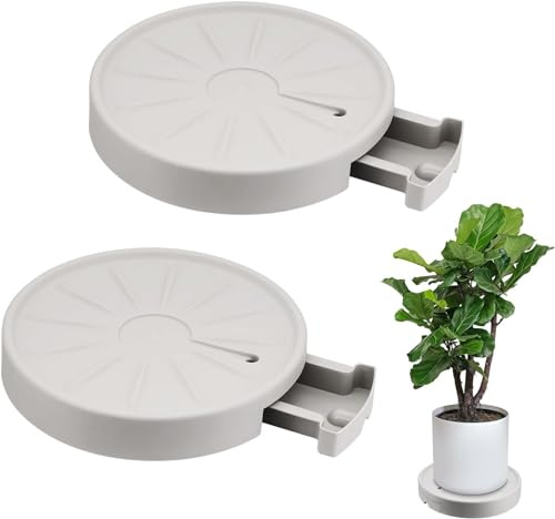 MoYouno Lot de 2 bacs à fleurs ronds de 33 cm avec roulettes mobiles invisibles, chariot de fleurs avec réservoir d'eau, pour la maison, le jardin, le bureau (griege, 33)