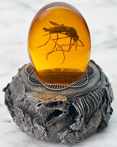 VEOJEIN Moskito in Bernstein und Jurassic-Basis, Dinosaurier-Fossil-Dekor und Sammlerstück, Skelett-Figuren, Dinosaurier-DNA-Nachbildung, prähistorische Welt, Sammelrequisite, Papierbeschwerer
