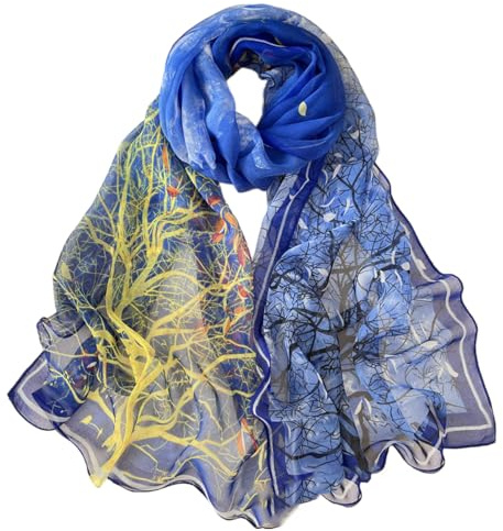 FAIRYGATE Ladies Scarf Multicoloured Tree Print Chiffon Fashion Scarfs Lightweight Head Scarves Shawls Wrap 160cm x 50cm Hand Washable for Women Lady Girl B7109