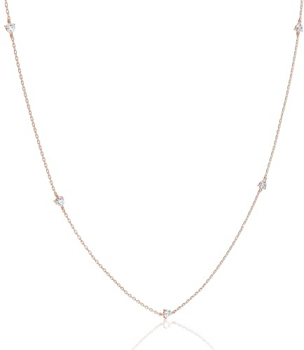Ethos Jewelry 585 Echtgold Roségold-Diamantkette – Handgefertigte 14k Solitärkette mit 5 Diamanten, zarte Damenkette in verschiedenen Längen