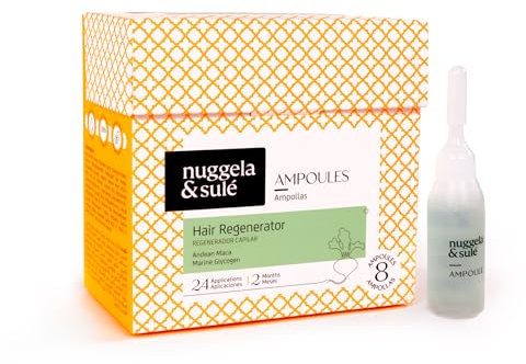 Nuggela & Sulé Ampollas Regenerador Capilar. Con activos que aumentan la densidad y el grosor del cabello. Ideal para zonas despobladas. Tratamiento. 8 x 10 ml