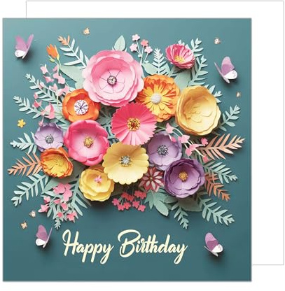 Edition Seidel Biglietto d'auguri quadrato premium con busta. Biglietto di auguri di buon compleanno per marito, moglie, fidanzato, fidanzata, fiori, farfalle (GQ329 SW024)