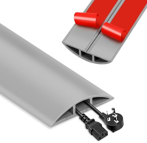 Floor Cable Cover, 1.5M Floor Cable Protector, Self-Adhesive PVC Power Cable Channel, Rubberized Floor Cable Protector, Prevents Trip for Office and Home (Grey)