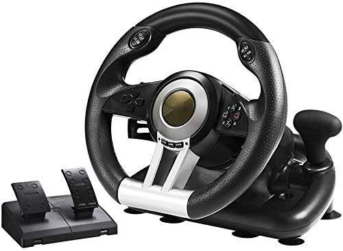 Volante de carreras de PC de 180 grados, volante de juego de carreras de coche USB universal con pedal para Windows PC, PS3, PS4, X-One, Switch, negro