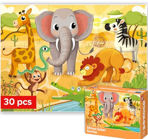 Pussel för Barn 3-5 år - Pedagogiska Pussel 4-6 år | 30-Bitars Pussel för Småbarn 2-4 år - Afrikadjur - Pedagogiska Leksaker för Pojkar och Flickor