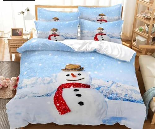 YZQGLHP Bettbezüge 135x200 Schneemann, Bettwaesche Schneeflocke, Bettbezug Mikrofaser 3teilig, Bettwäsche Weich Atmungsaktiv und 2 Kissenbezüge 80x80 cm, mit Reißverschluss