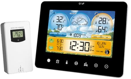 Hanzete Weather Station Indoor Outdoor Thermometer with Remote Sensors and Touch Color Screen Weather Thermometer Forecast Station with Sunrise Sunset Time and Tide Level
