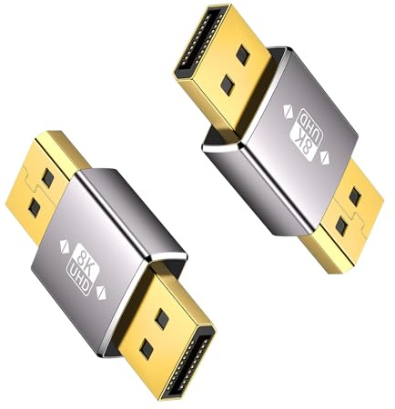 Duttek Lot de 2 adaptateurs DisplayPort mâle vers mâle 8K Display Port 1.4 (8K/60Hz, 4K/144Hz), DisplayPort 32,4 Gbps pour PC, Ordinateur Portable