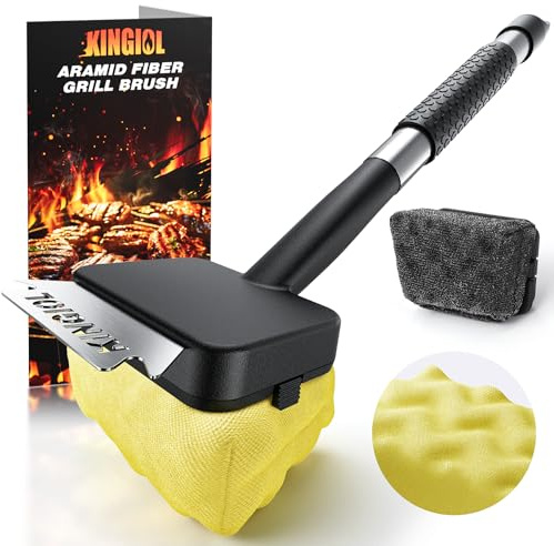Grill Brush for Outdoor Grill, Bristle Free BBQ Grill Brush with Aramid Fabric and Steel Fiber Heads, Safe and Durable Scraper for Cast Iron or Stainless-Steel Grates