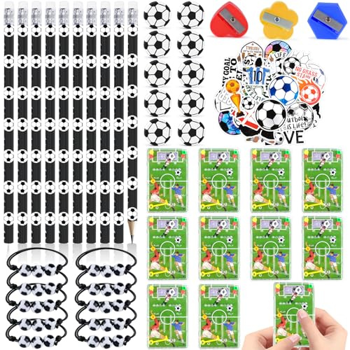93 Stück Fußball Party Mitgebsel Kinder, Fussball Mitgebsel Kindergeburtstag für Jungs Mädhen mit Bleistifte Radiergummi Armband Mini Flipperspiel Bleistiftspitzer Aufkleber