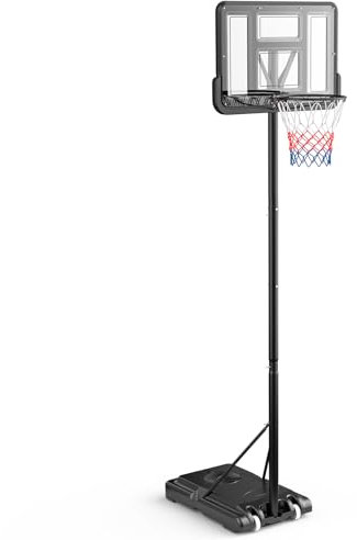 Basketballkorb Outdoor, höhenverstellbar von 128 bis 305 cm, Basketballständer mit Rädern, geeignet für Kinder, Jugendliche und Erwachsene (Schwarz-L)