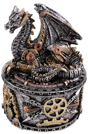 Kremers Schatzkiste Drachenbox Steampunk Figur Handbemalt 16x12x12 cm Polyresin Box mit Mechanischen Details - Fantasy Deko für Innendeko und Geschenkidee für Steampunk-Fans