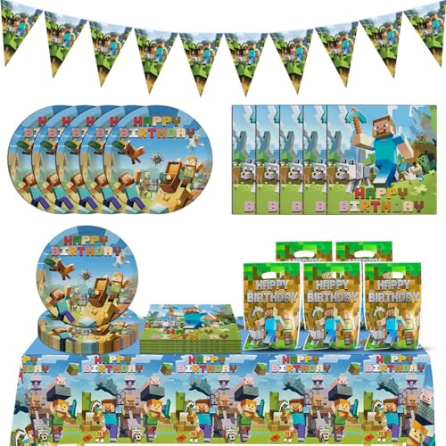 Rdlobu Spiel Partygeschirr Set 32Pcs Videospiel Geburtstags Dekoration, Kindergeburtstag Party Dekoration für Kindergeburtstag Jungen Tischdeko Party Supplies