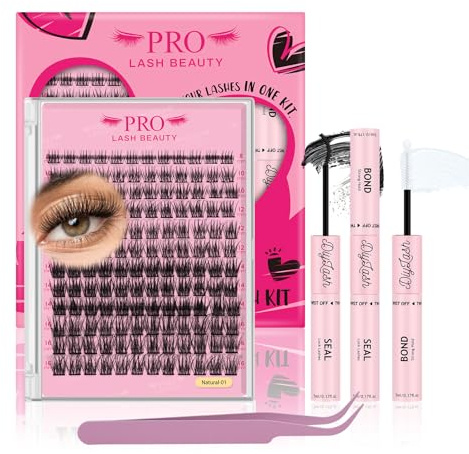DIY Wimpernverlängerung Kit, individuelle Wimpern Kit mit 144 Pcs Cluster Lash Bindung und Siegel, Wimpern Applikator (Natural01-D-8-16mix)
