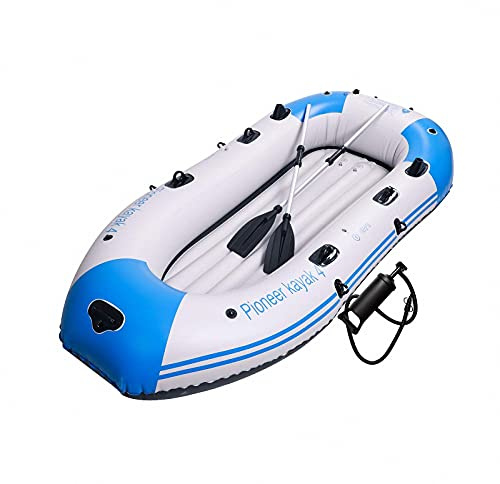 Aufblasbares Boot, 3-4 Personen Schlauchboot Kajak Set mit Rudern & High Output Luftpumpe für Angeln und Freizeit