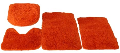 Insun Badezimmerteppich Set 4 Teilig, Flauschig Badezimmerteppich Anti-Rutsch Waschbar mit WC Vorleger und Toilettendeckelbezug Orange