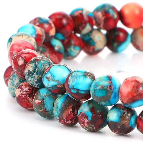 60 Pezzi Perline di Diaspro Blu-rosso Perline di Pietre Preziose Naturali di Sedimenti Mmarini Reali 6mm Rotonde Colorate Fai Da Te per Collane bBraccialetti Creazione di Gioielli