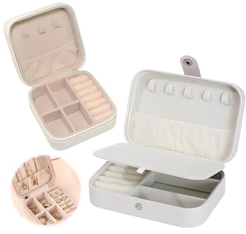 2 Stück Schmuckkästchen Reise，Transparent Weiß & Weiß, Kleinere Reise-Schmuckbox mit Mehrfachfächern, Portables Lager für Ohrringe, Halsketten, Ringe, Valentinstag Geschenk für Frau