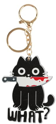 Bojueshaw Porte-clés amusant en forme de chat noir avec couteau, cadeau unique pour les amoureux des chats, amis, parents