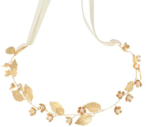 LIQWEI 1 Stück Braut Stirnband Haarschmuck, Blatt Goldenes Stirnband Hochzeit Haarreif Gold Blätter Tiara Haarband Brautschmuck Frauen Kopfbügel Modischer Goldenes Haarreben Für Frauen Alltagsparty