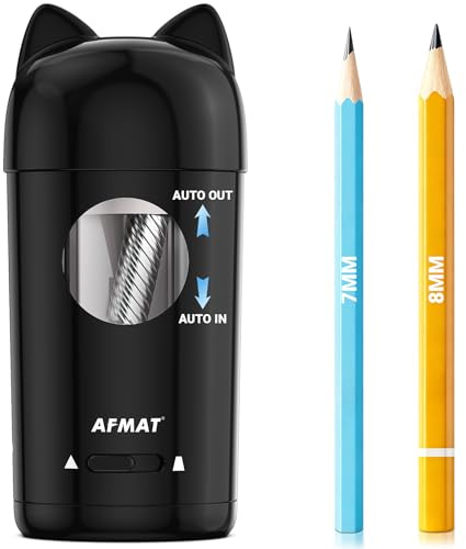 AFMAT Taille-crayon électrique entièrement automatique avec oreilles de chat, taille-crayon électrique avec récipient pour crayons de 7 à 8 mm (épais et fin), taille-crayon USB pour enfants, cadeau
