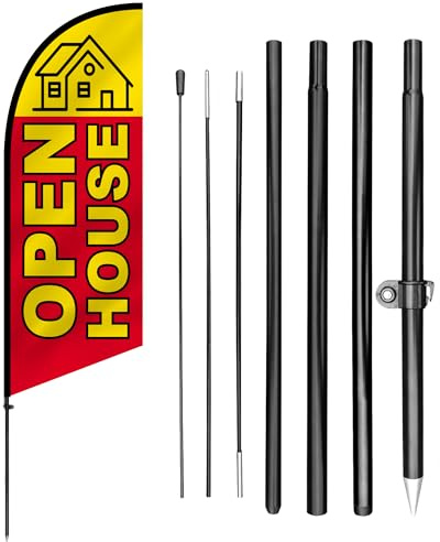 Anley 7,5 FT Kit Bandiera a Goccia Open House con Palo e Picchetto - Bandiere Pubblicitarie da Esterno - Insegna per Case, proprietà Immobiliari, Eventi Open House - Resistente alle Intemperie