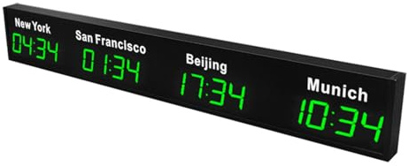 LJYKBFL Orologio con fusi orari mondiali, Orologio Mondiale Digitale a LED con fusi orari 3/4/5, Orologio da Parete per Hotel, aeroporti, Centri Commerciali, 4City-Green