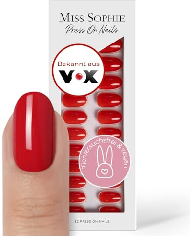 Original Miss Sophie Press On Nails | 32 Stück | Lipstick Red | Short Round | Für Fingernägel