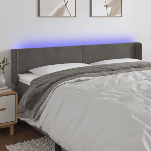 Qnhdfrt LED Kopfteil Samt Dunkelgrau 163x16x78/88 cm Höhenverstellbares Bett Kopfteil mit Farbwechsel LED Strip Modernes Wandkissen für Schlafzimmer