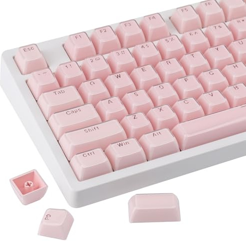 Sunzit Crystal Jelly Pink Keycaps, MDA Profile-Clear Translucent Jade Keycaps,130 Keys Shine Through Custom Key Caps Keyboard Keycap Set for 60%,65%,75%,100% Cherry MX Keyboard Mechanical