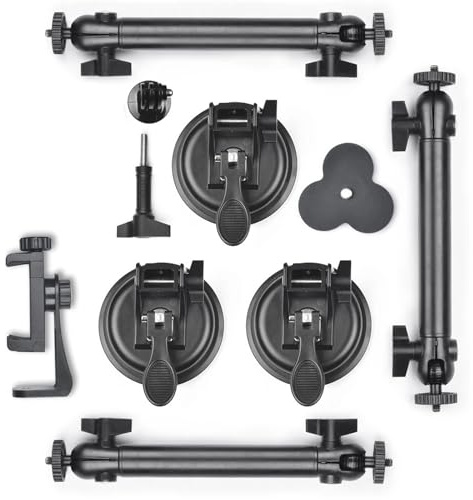 Compatible con cámaras réflex Canon/Nikon, proyectores y estabilizadores de vídeo Tipo Gimbal. Soporte for trípode de cámara con Triple Ventosa de Alta Resistencia (soporta hasta 50 kg).