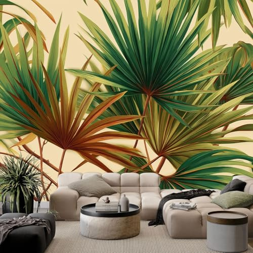 Papel Pintado Panorámico Boho Plantas Hojas Palma, Mural No Tejido Premium 200 x 140 cm, Póster Verde para Sala de Estar, Dormitorio, Dormitorio Infantil, Decoración de Pared
