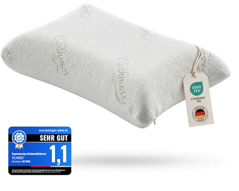 VELANIQUE® Cashmere Flow+, Orthopädisches Nackenstützkissen, Visco Kissen, Memory Foam Kopfkissen, ergonomisch, perforiert, atmungsaktiv, Premium Schlafkomfort, Memory Schaum Kissen 15 cm hoch