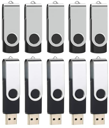 WISEORANGE Chiavetta USB 8GB 10 Pezzi Pennetta USB 2.0 Girevole -Nero | 8GB Pen Drive Unità Memoria Flash per l'archiviazione e il backup dei dati con Tag utili per PC, Laptop,TV con Luce LED
