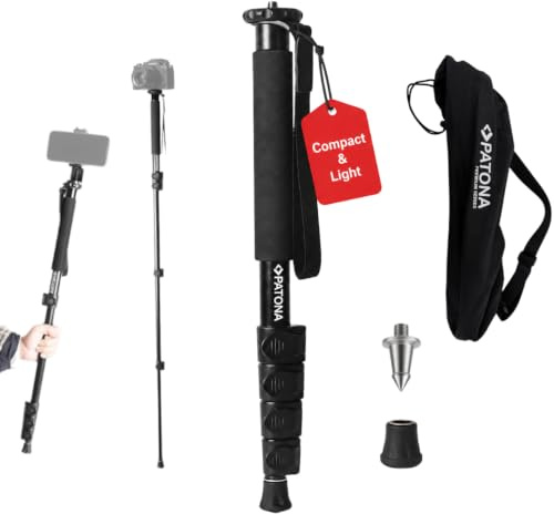 PATONA Premium Teleskop Monopod Stativ | Einbeinstativ bis 155 cm | 1/4 & 3/8 Zoll Gewinde, Leichtes Design aus Robustem Aluminium, Gezi Mono One Kamera Stativ, Mit Tragetasche Geliefert