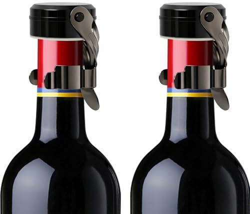 2 Stück Sektverschluss und Weinverschluss Edelstahl Sektflaschenverschluß Wiederverwendbar weinflaschenverschluss, aus Edelstahl, luftdicht und auslaufsicher, für Champagner, Prosecco, Sekt und Wein