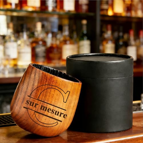 Verres à Whisky Personnalisés pour Hommes Verres à Whisky en bois Carbonisé Personnalisés Verre à Bourbon en bois Personnalisé avec Gravure de Nom Logo Cadeau Saint-Valentin pour Petit Ami (Style 1)
