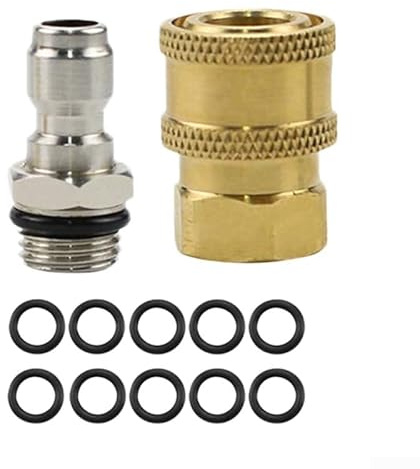 Hochdruckreiniger 1/4 Zoll Schnellverbinder Adapter Set mit 10pcs O-Ringe - Messing & Edelstahl 5000PSI kompatibel