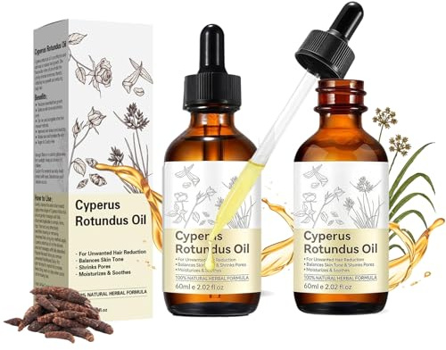 Cyperus Rotundus Oil for Hair Removal, Reduction Serum, Shaving Oil, Natural Essential Cyperus Rotundus Oil for Hair Removal, Moisturizes & Soothes Skin, Shrink Pores,Nourishing(2 Pack, 60ml)