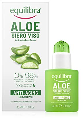 Equilibra Viso, Aloe Siero Viso Anti-Aging, Antirughe a Base di Aloe Vera per Pelli Sensibili, Leviga e Illumina, Idratante e Protettivo, Contrasta i Segni del Tempo, 30 ml