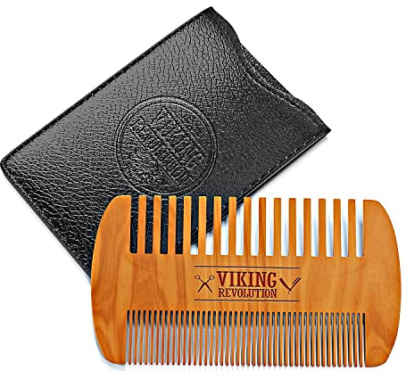 Wooden Beard Comb & Case, Dual Action Fine & Coarse Teeth, Perfect for use with Balms and Oils, Top Pocket Comb for Beards & Mustaches by Viking Revolution