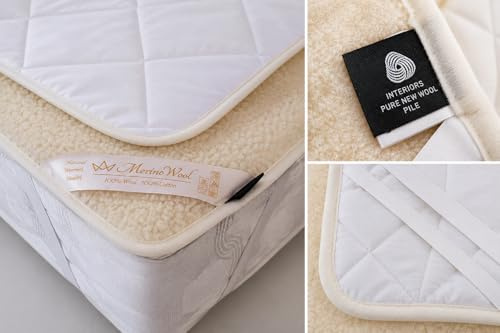 Merino Wool Matratzenauflage, Woolmark-Zertifiziert, natürliche Wolle, Fleece, Naturprodukt, wendbare Wollunterdecke, 70 x 140 cm