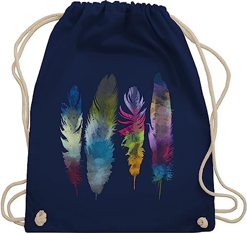 Turnbeutel Rucksack - Kunst - Federn Wasserfarbe Watercolor Feathers - Unisize - Navy Blau - hippie-rucksack art feder beutel kind hippie stoffrucksack feather juterucksäcke motiven juterucksack