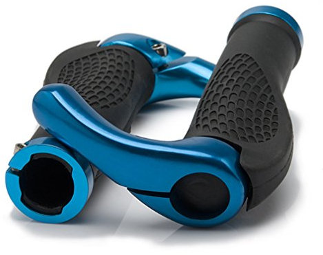 Mountainbike-Lenkergriffe, fest verschlossen, Griffe für Fahrradlenker, auch für BMX, Klapprad, doppelte Verriegelung, ergonomisches und bequemes Design, Blue+horn