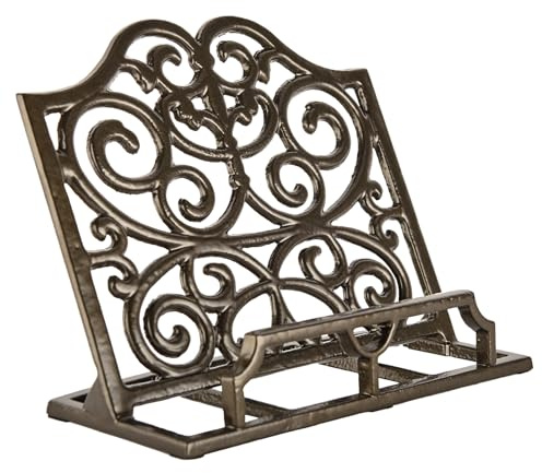 JOGREFUL Cookbook Stand, Cast Iron Heavy-Duty Recipe Book Holder, Kitchen Vintage Recipe Book Holder, Reading Rest Holder for Easel/Counter/Books/Magazine/iPad/Bible, Classic Coffee Gold
