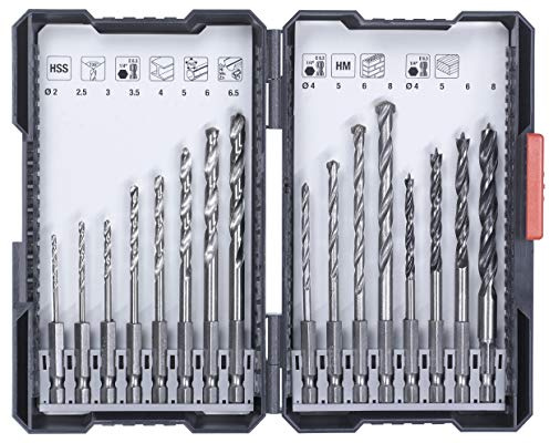 kwb 108950 108950 L - Caja de brocas (16 piezas, vástago hexagonal, 8 brocas HSS para metal, brocas para piedra y 4 brocas para madera)