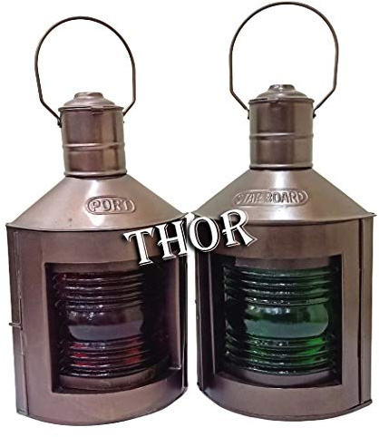 Nautical Metal Port & Starboard Lanterns Set of 2 Ship Oil Lamps Rustic Vintage Home Decor Gifts