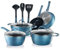 NutriChef 11 Pc Pots and Pans Set Non Stick Cookware with Ceramic Coating, Ergonomic Handles, Induction Ready, Includes Saucepan, Dutch Oven, Large & Small Fry Pans, Royal Blue
