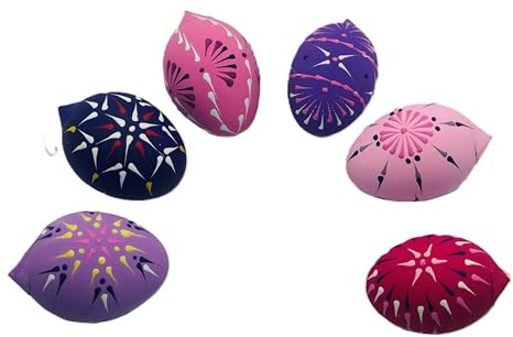 6 handgemalte Ostereier - echte Serama-Mini-Huhn-Eier - sorbische Wachsbossiertechnik – reine Handarbeit - mit Aufhängeschlaufe - rosa-lila